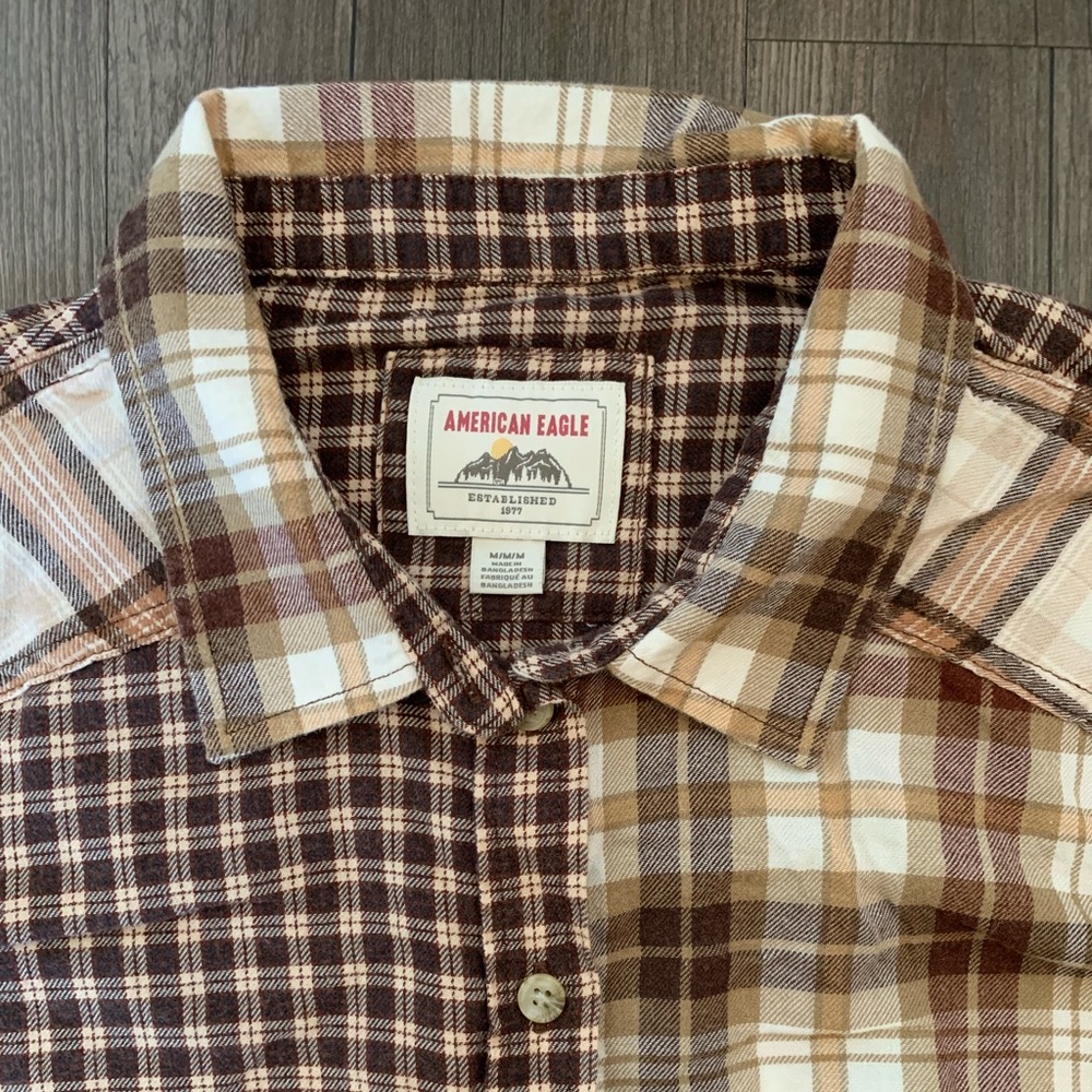 American Eagle Plaid Patchwork Shirt - image 3